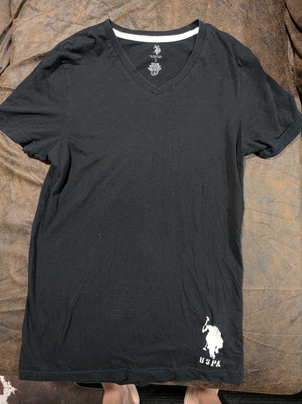 U.S. Polo Assn. Men's Black V-Neck Tee with White Logo
